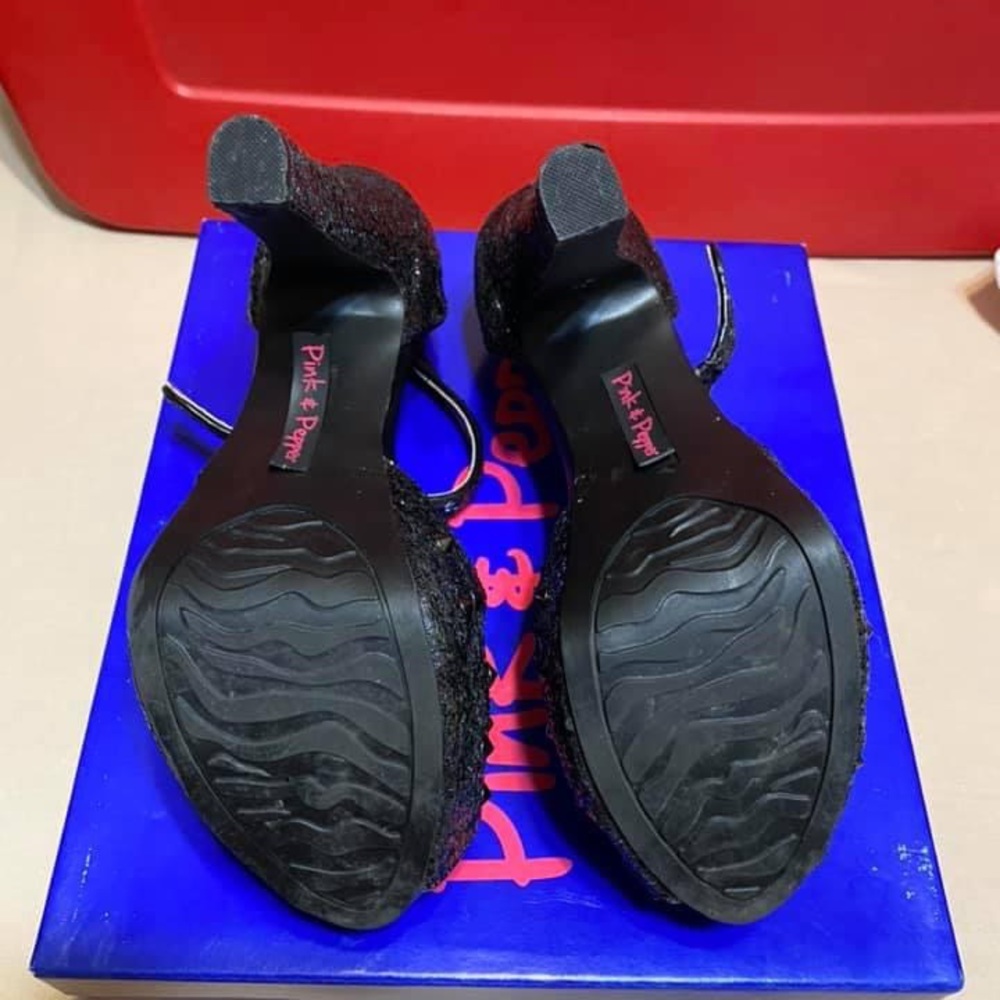 Pink and pepper black platform heels - Picture 3 of 5